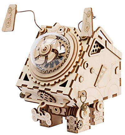 Steampunk DIY Robot Wooden Clockwork Music Box Home Decoration Accessories Easter Gift For Husband Men-Seymour_China