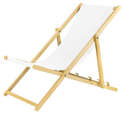 BAS Liegestuhl klappbar aus Holz - 4er Set weiß Leichte Klappliege - Faltbare & verstellbare Sonnenliege für Garten, Strand & Balkon - Gartenliege mit Atmungsaktiv Stoffbezug - Mischgewebe