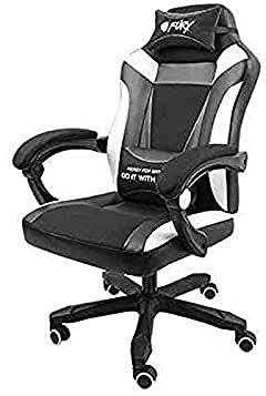 FURY NFF-1710 Avenger M+ -Silla Gaming, Diseño Ergonomico, Función Balanceo, Almohada Lumbar, hasta 150 Kg, Elevador a Gas Clase 3, Cuero, Blanco Negro