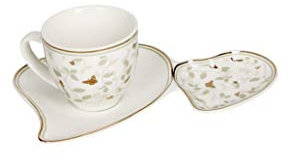 BRANDANI TAZZINA CAFFE C/VASSOIETTO DOPPIOCUORE ALI DORATE PORCELLANA Misure: 18x10,5x6h