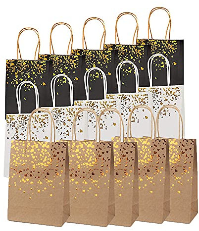 Party Geschenk Taschen, 15 Stücke Geschenktüten, Geschenktüte Kraftpapier, Papiertüten Party Geschenk Taschen, Party Geschenk Papiertüten für Geschenkverpackung, Weihnachten, Hochzeitsfeier