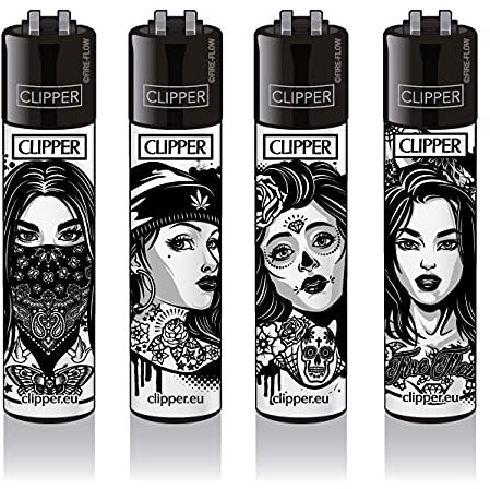 Clipper Feuerzeug 4er Set: (Girls with Tattoos)