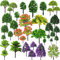 Cayway 53 Stück Gemischtes Bäume, Landschaft Modell Bäume, Mixed Bunt Modell Baum Zug Bäume Kunststoff Modell Bäume für DIY Landschaft Gartendeko, Modelllandschaft