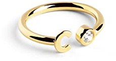 SINGULARU - Anillo Personalizado Letter Diamond Oro - Anillo Ajustable - Plata de Ley 925 con Acabado Baño de Oro de 18 Kt. - Talla Unica - Joyas para Mujer - Hecho en España