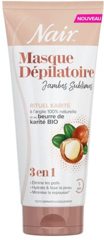 NAIR - Crème Dépilatoire Jambes Sublimes Rituel Karité, Argile 100% d'Origine Naturelle & Beurre de Karité Bio, Formule 3-en-1, 180 ml