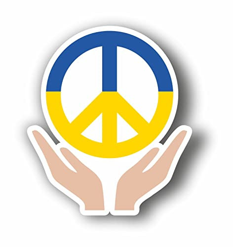 AMA SHOP Adesivo Sagomato Simbolo Pace Bandiera Ucraina tra le mani| Adesivi per Auto | Sticker per Casco, Moto, Camper | Adesivo in PVC per Decalcomania Parete, Murale