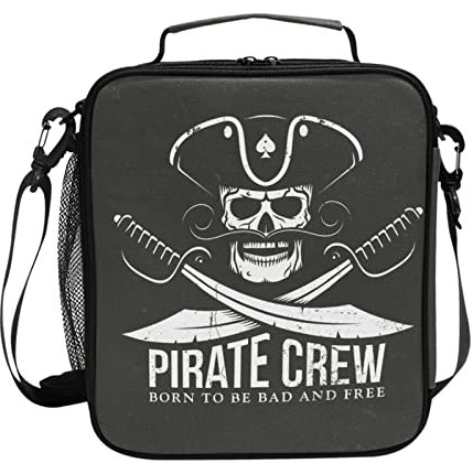 Isolierte Lunchtasche, wiederverwendbare Lunchbox für Büro, Arbeit, Schule, Picknick, Strand, Piraten, Totenkopf, Blätter, Kühltasche mit verstellbarem Schultergurt