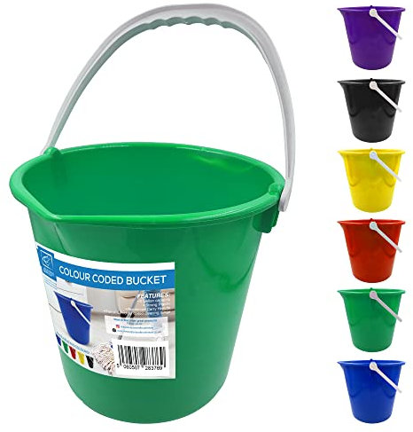 Colour Coded Plastic Bucket with Handle, 2 Gallon (10L) Household Heavy Duty Bucket with Spout and Easy-Grip Handle, Multipurpose Large Bucket for Cleaning, Bath, and Gardening (Green)
