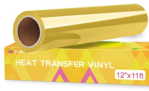 Prime Vinyl HTV Vinyl Roll - 12 x 11ft Gold Heat Transfer Vinyl For T-Shirts, Iron on Vinyl for Silhouette Cameo, Cricut Maker, Heat Press Vinyl for Clothes, Hats, Pants, Other Fabrics