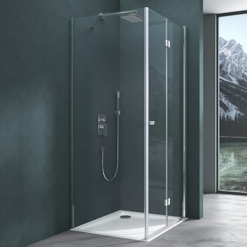 Mai & Mai Cabine de Douche 80x90x190cm Porte Pivo-pliante Paroi de Douche Rectangulaire Verre Transparent de 6mm Easy Clean Rav27K