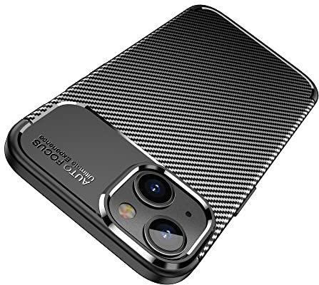AVANA Hülle für iPhone 14 Schutzhülle Flexibles Slim Case Schwarz Bumper Silikon Kratzfest Kohlefaser Cover Carbon Optik