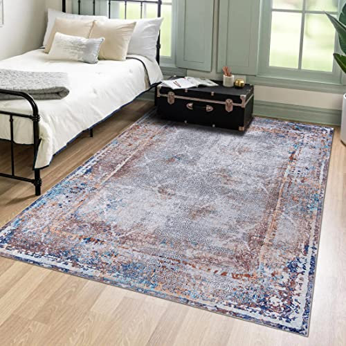 Mazovia Orientalisch Vintage Teppich - Kurzflor Waschbar - Weich Traditioneller Teppich für Wohnzimmer, Schlafzimmer, Esszimmer – Oriental Teppiche - Beige Creme Grau 160 x 230 cm