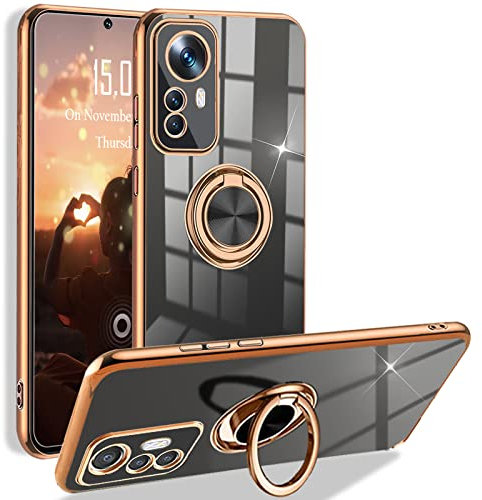 XCYYOO Hülle für Xiaomi 12T Pro mit Ring Handyhülle Magnetische Autohalterung 360° Halter Ständer Luxuriös Galvanisierte Kratzfest Stoßfest Silikon Dünn Schutzhülle Bumper Case