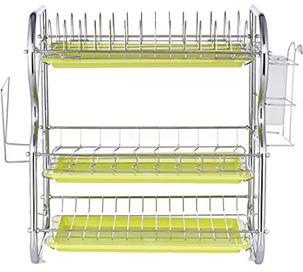 delr Estantería de 3 pisos para platos, escurridor, taza, soporte para cuencos, palillos, soporte para tabla de cortar para mostrador de cocina, organizador de almacenamiento