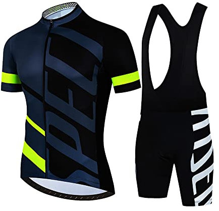 Petorenk Herren Fahrradbekleidung Kurzarm set, Atmungsaktive Herrentrikot, Schnelltrocknend Radtrikots, Radhose mit Polsterung für Mountainbikes (Gelb, L)