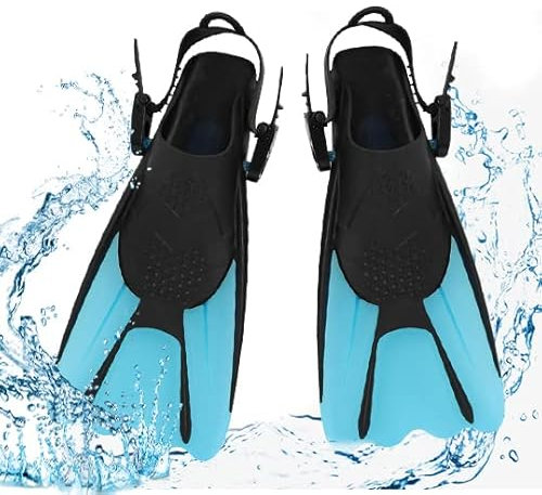mizikuu Schnorchelflossen, Verstellbare Tauchflossen Kurze Gr.34-38 mit Tasche zum Umhängen Schwimmflossen Kinder Taucherflossen Erwachsene Leichte Reiseflossen zum Schwimmen Schnorcheln, Blau