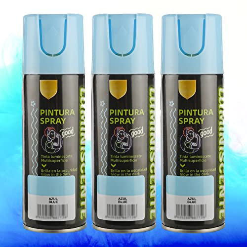 H HANSEL HOME Pintura Spray Brilla en la Oscuridad Tinta Luminiscente Multisuperficie Azul 200ml - Pack de 3 Unidades