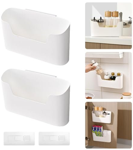 SXCCNW Küchenschranktür Aufbewahrungsbox, 2 Stück Selbstklebendes Wandmontierte Aufbewahrungsbox Ohne Bohren Aufbewahrungsbox Selbstklebendes Wandmontierte für küche küchenschrank Bad Weiß