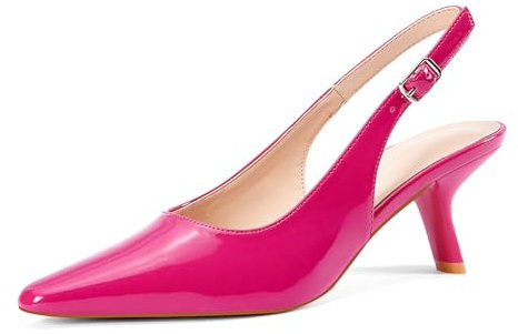 GENSHUO High Heels for Women 6CM Elegant Pointed Toe Low Mid Stiletto Heel Shoes, Fuchsia Patent, 4.5UK