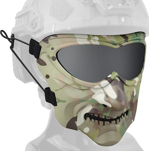 Tactical Full Face Protective Mask,Airsoft Paintball Wargame BB Gun CS CQB Hunting Gear For AST/MICH/ACH Helmet,Cosplay Halloween Costume (Multicam)