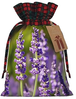 WURTON Sac cadeau à carreaux avec cordon de serrage Motif fleur de lavande Taille S Pour Noël, Nouvel An, bonbons, mariage, 2 tailles
