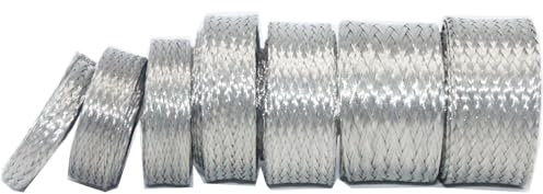 Tinned Copper Braid Cable Wire Shielding Sleeve EMI RFI ESD Protection Metal Sheathing Grounding Strap Mesh Flat Tubular Expandable 1/4 W(0.16 ID)-9FT