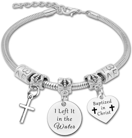 DlaeKua Christian Gifts Stainless Steel Bracelet Baptism Gift for Women Men Religious Bracelet Goddaughter Presents from Godmother Godfather First Baptism Faith Gifts for I Left It in the Water