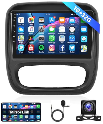 1G+32G Android Radio de Coche para Opel Vivaro Renault Trafic Fiat Talento Nissan NV300/VW300 con GPS Navi WiFi Bluetooth 9 Pulgadas Radio Coche 2 DIN con Enlace Espejo FM/RDS/Dab/OBD2 Cámara Trasera