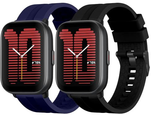 AiMok 20MM Armband Kompatibel mit Amazfit Active/Amazfit GTR Mini/Amazfit GTS 4/4 Mini/GTS 3/Bip 3, Silikon Sport Armbänder Damen/Herren Weiches Ersatzarmband für Amazfit GTS 2 Mini (Schwarz+Blau)