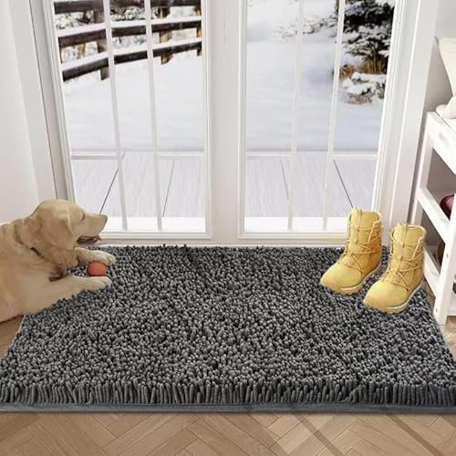 YOOTUKL Saugfähige Chenille Fußmatte für den, rutschfeste Badematte, schlammiger Hund, waschbare Matte, schnell trocknende 60x150cm Grau