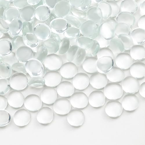 Hisredsun 13-16mm 380 Pcs Small Glass Pebbles, 2 lbs Flat Marble Beads, Vase Filler Stones Fire Glass Pebbles Artificial Gemstones Decorative Glass Stones for Aquarium, Flowerpot, Landscaping