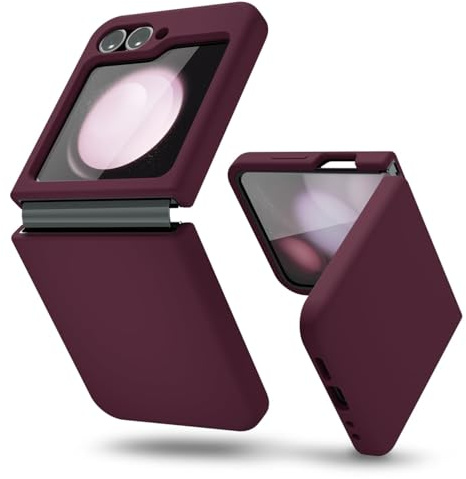 oakxco for Samsung Galaxy Z Flip 6 Case Silicone, Thin Slim Grip Soft Rubber Gel Protective Phone Case for Women, Matte Plain Solid Color Aesthetic Cute Girly Case with Camera Cover, Burgundy Wine