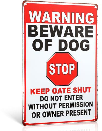 Photect Beware of the Dog Sign Warning Tin Signs Beware of Dog Signs for Fence Keep Gate Shut 7.9'' x 11.8'' dog warning sign Outdoor Gate Rust Weatherproof for Fence Door(Text Style)