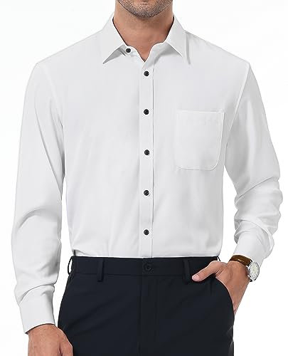 DEMEANOR Mens Dress Shirts Long Sleeve Mens Dress Shirts Slim fit Mens Casual Shirts Formal Dress Shirts for Men with Pocket White-Black