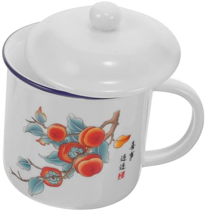 Milisten Retro Emaillebecher Mit Deckel Und Henkel Aus Strapazierfähigem Emaillematerial Bruchfester Trinkbecher Für Kaffee Tee Wasser Wiederverwendbarer Haushaltsbecher Für Partys Und Outdoor