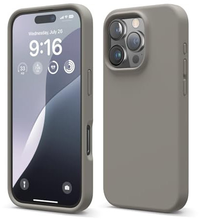 elago Coque Silicone Liquide Premium Compatible avec iPhone 16 Pro Étui, Housse de Protection Intégrale, Antichoc, Étui Mince, Doublure en Microfibre Antirayures (Gris Moyen)