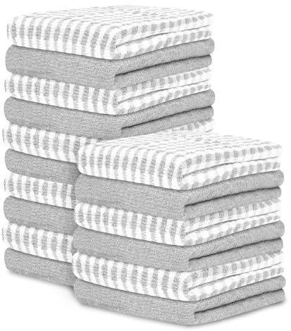 Large Tea Towels Pack of 16 | 46 x 65 Cm Silver Check Tea Towel Bar Kitchen Towels Set | Absorbent Chef Tea Towel Dish Cloths For Washing & Cleaning | 35% Polyester, 65% Cotton Dish Towels
