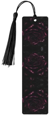 YQxwJL Lesezeichen mit Gothic-Rosen-Druck, Holz, 11,7 x 3,1 cm, 1 Stück