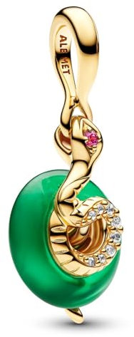 PANDORA Moments Grüner Murano-Glas Schlange Charm-Anhänger aus Sterling Silber mit vergoldeter Metalllegierung, Kompatibel Moments und ME Armbänder, 763617C01