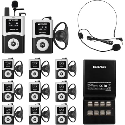 Retekess T130U (T130 4rd) Audio Tour Guide Syste, Reiseleitersystem(1-10) | 200m, 16 USB-Ladeanschlüsse, Klare Klangqualität, EIN-Tasten-Bedienung, für Museen, Werksführungen und Kirchen