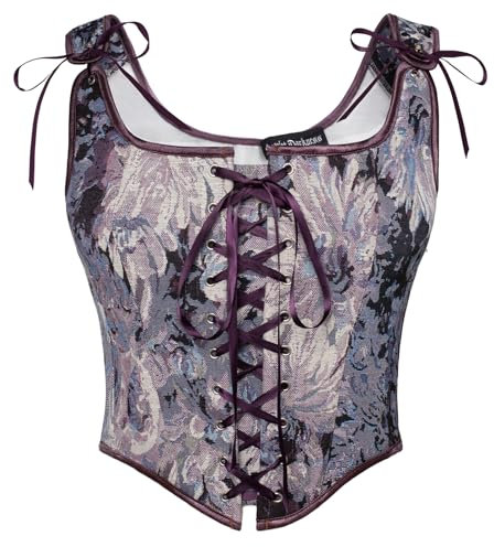 SCARLET DARKNESS Corsetto da donna floreale, top Cottagecore Vest Overbust Bustier Lace-up Vintage Medievale Rinascimento Corsetti, Margherita viola., 40