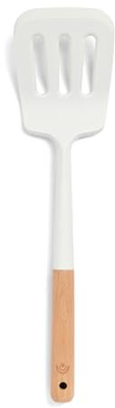 Yum Asia Premium Turner Spatula with Beech Wood Handle and Premium Silicone (Ice White, Slotted Turner Spatula)
