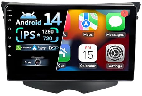 Android 14 Radio Coche 2 DIN 9 Pulgadas HD Pantalla Táctil para Hyundai Veloster FS 2011-2017 con Bluetooth GPS Navi WiFi FM Radio Carplay Inalámbrico/Android Auto Control del Volante(W-1(2G+32G))