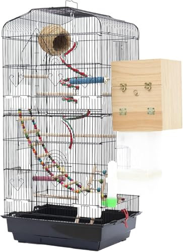sjdoPulse Vogelkäfig, Papageienkäfig, Vogelkäfig Edelstahl 37 Zoll Hängender Vogelkäfig Mit Ständer Und Bodenschale Stehender Vogelkäfig