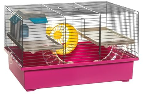 KK SHOPPING Versandhandel Klaus Kolodzie Mäusekäfig Hamsterkäfig Nagerkäfig 49x32,5x29cm mit Zubehör, Farbe:schwarz (pink)
