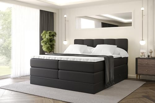 ALTDECOR Boxbett mit H3 H4 Matratze LIRO King - 180x200 - Schwarz | Lattenrost, Topper, Boxspringbett mit Bettkasten, Bett mit Stauraum, Doppelbett, Polsterbett