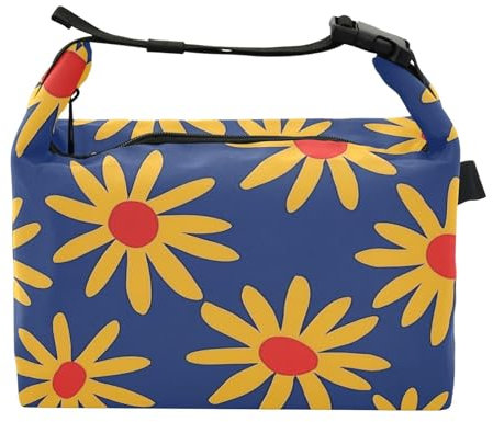 Yoogain Borsa termica per il pranzo con margherite gialle, blu reale, per lavoratori in ufficio