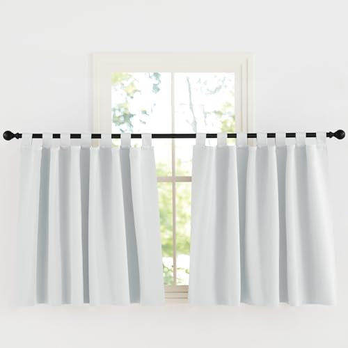 KGORGE Thermo Vorhang Blickdicht Weiss Scheibengardine Schlaufengardinen Weiß Schlaufenschal 2er Set Blickdicht Schlaufenvorhang Kurz Gardinen Fenster Vorhänge mit Schlaufen H 100 x B 140 cm, Grauweiß