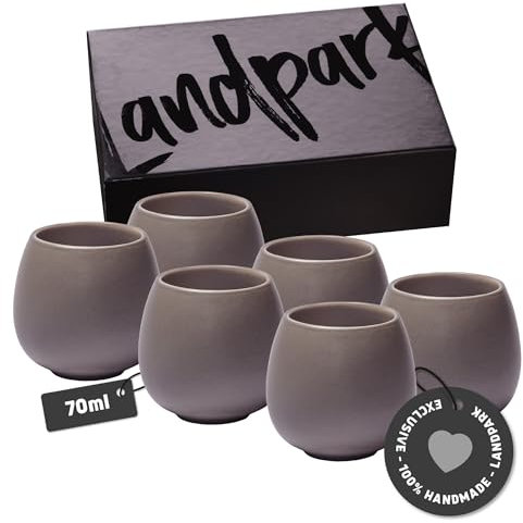 Landpark Espressotassen Set Grau (6 x 70ml) - Aus Hochwertiger Keramik Handgefertigt