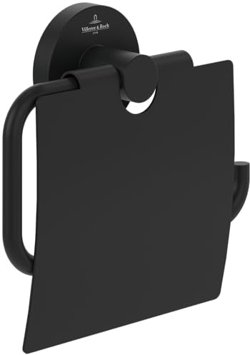 Villeroy & Boch Elements - Tender Toilettenpapierhalter mit Deckel, Klopapierhalter für Wandmontage, Klorollenhalter aus Zink, WC-Papierhalter rund, Matt Black
